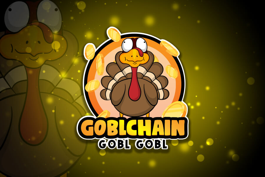 GOBLchain main image, turkey mascot with coins